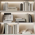 Books And Magazines On Lighted White Bookshelf With Stacked And Standing Arrangement