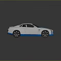 Sleek White And Blue Modern Sports Car With Streamlined Body And Black Wheels