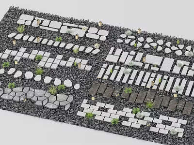 Outdoor Paving Stone Designs With Various Shapes Arrangements And Small Plant Accents 3d model