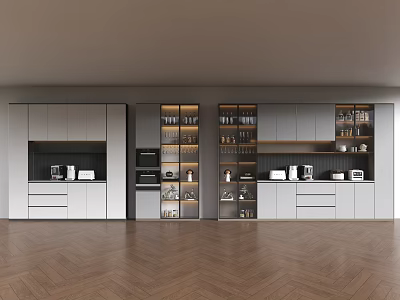 Modern Sideboard Interior Design With Glass Door Cabinets And Display Shelves 3d model