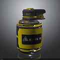 Yellow Tactical Cylindrical Weapon with EX159 Label and Warning Triangle Sign