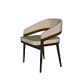 Modern Elegant Dining Chair With Beige Upholstery Gold Trim And Dark Wooden Legs
