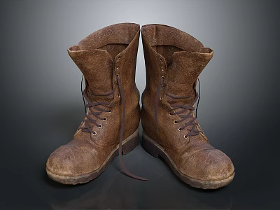 Brown Leather Work Boots With Lace Up Design And Vintage Style 3d model