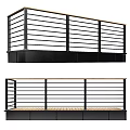 Modern Railings With Black Metal Bars And Wooden Deck Platform Design