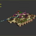 Military Camouflage Tank With Long Gun Barrel Tracks Turret And Reflective Surface