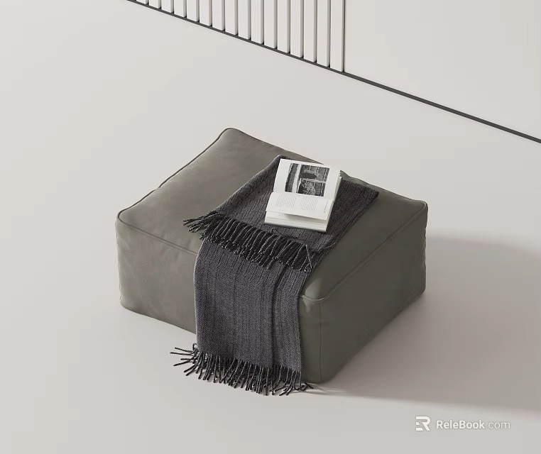 Gray Stool Featuring Soft Gray Blanket And Magazine In Modern Minimalist Interior 3d model 