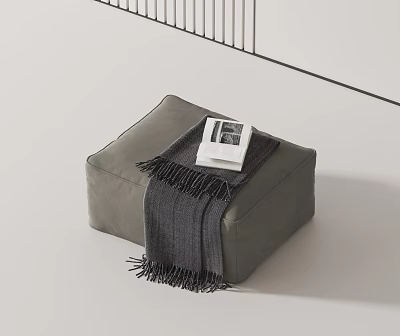 Gray Stool Featuring Soft Gray Blanket And Magazine In Modern Minimalist Interior 3d model