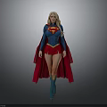 Blonde Superhero Woman In Blue Top Red Shorts And Red Cape With Superman Logo