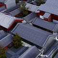 Traditional Chinese Ancient Architecture With Classic Grey Roofs Red Walls And Courtyard Trees