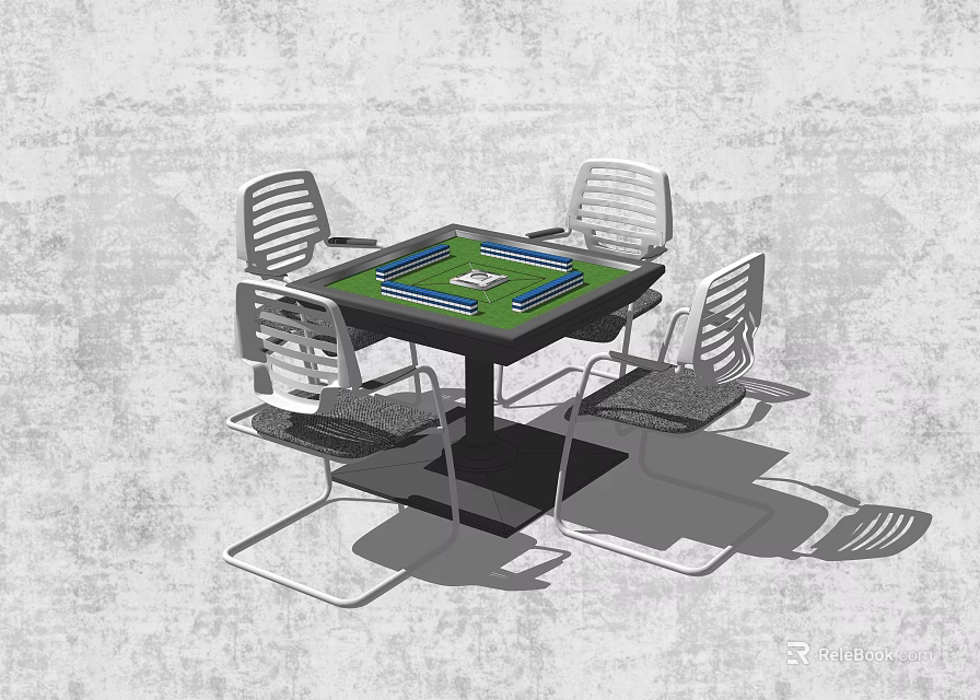 Entertainment Table with Four Chairs and Green Surface for Board Games 3d model 