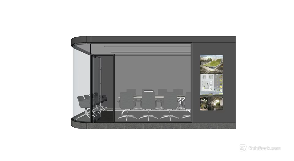 Modern Conference Room With Glass Walls Conference Table And Display Screens 3d model 