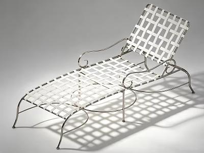 Modern Metal Frame Lounge Chair With Grid Pattern And Curved Armrests 3d model