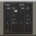 Elegant Golden Wine Cabinet With Modern Design Multiple Shelves Wine Glasses And Tableware Inside