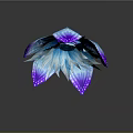 Cartoon Scene Of Blue And Purple Shiny Flower With Layered Petals On Dark Background