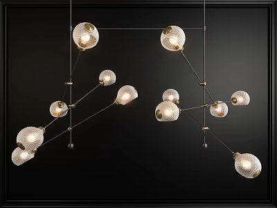 Modern Artistic Chandelier With Multiple Spherical Bulbs And Geometric Metal Frame For Interior Decoration 3d model