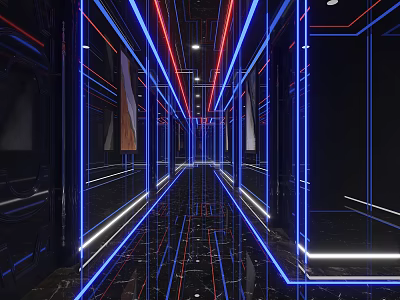 KTV Interior With Futuristic Neon Lights And Glowing Corridor 3d model