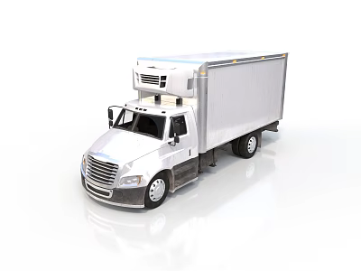 White Commercial Refrigerated Truck With Cab Trailer And Cooling Unit 3d model
