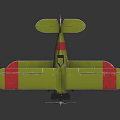 Vintage Green Red Passenger Plane Biplane Model With Propeller Wheels And Dark Background Details