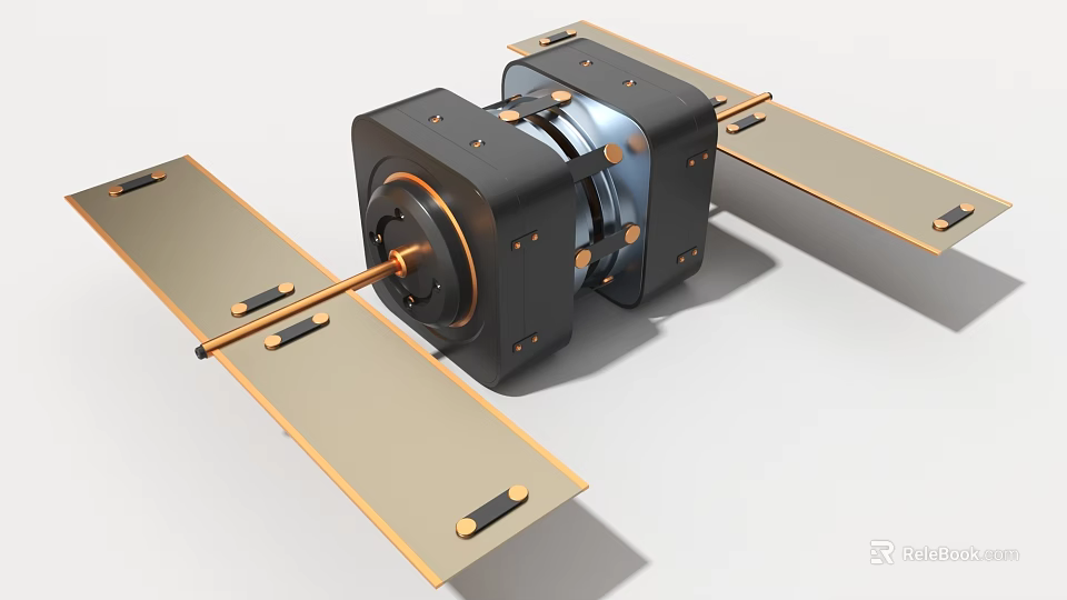 High Performance Industrial Equipment With Black Housing Golden Shaft And Side Metal Plates 3d model 