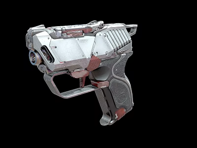 Futuristic Sci Fi Pistol With Metallic Finish Red Accents And Mechanical Design 3d model Futuristic Sci Fi Pistol With Metallic Finish Red Accents And Mechanical Design 3d model