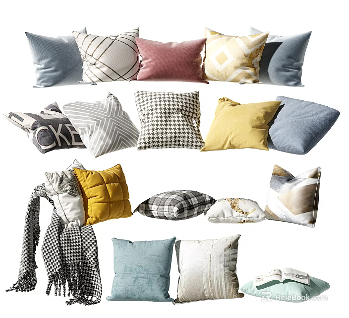 Stylish Decorative Pillows With Various Colors Patterns And Textures For Home Decor 3d model