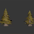 Cartoon Style Yellow Pine Trees Scene With Six Trees On Gray Background 3d model