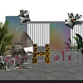 Welcome Home Decorative Scene With Floral Arrangements Green Plants Hanging Chair Bicycle And Colorful Backdrop