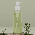 Luxurious Hand Sanitizer in Transparent Bottle with White Pump and Green Liquid Near Plants