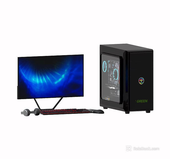 Modern Desktop Computer Setup With Monitor Keyboard Mouse And Tower Case 3d model 