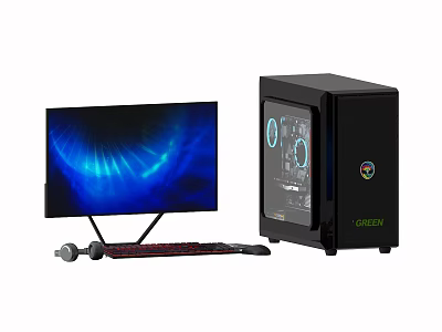 Modern Desktop Computer Setup With Monitor Keyboard Mouse And Tower Case 3d model