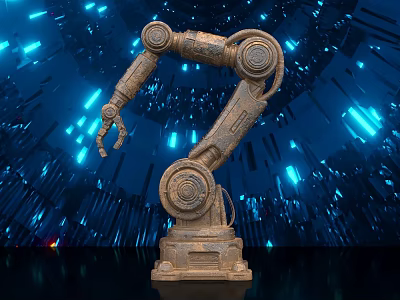 Futuristic Robotic Arm Photo Spot With Blue Background And Glowing Lines 3d model