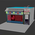 Cartoon Shop Scene With Blue Roof Awning Neon Moon Sign And Pink Drink Logo
