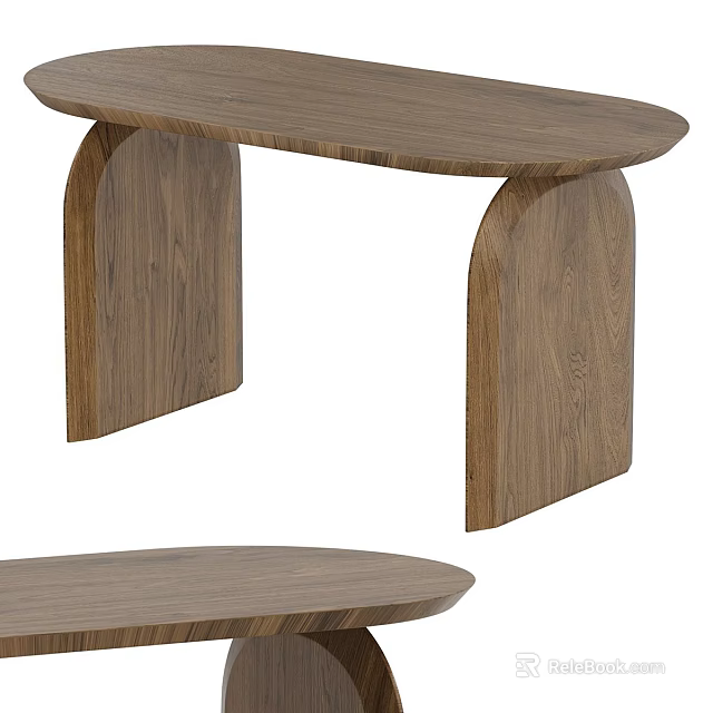 Modern Wooden Table With Curved Tabletop And Arch Shaped Legs Design 3d model 