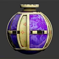 Decorative Spherical Vase With Purple Yellow Floral Patterns And Top Lid Design