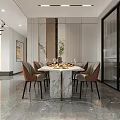 Modern Living and Dining Room Interior With Marble Floor TV Wall and Sofa Dining Set 3d model