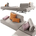 Stylish Modern Sectional Sofa With Gray Fabric Orange Purple Decorative Pillows