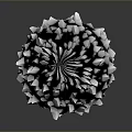 Black And White Geometric Sphere Sculpture With Metallic Spikes And Reflective Surface