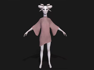 Game and Movie Character with Ram Horns White Skin Pink Asymmetric Dress on Black Background 3d model