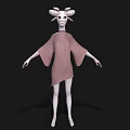 Game and Movie Character with Ram Horns White Skin Pink Asymmetric Dress on Black Background