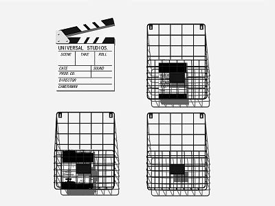 Four Wall Cabinets Featuring Grid Design And Black Internal Items 3d model