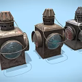 Three Vintage Metal Decorative Lanterns With Glass Shades For Home Furniture