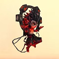 Fierce Game Anime Character With Spiky Black Hair Red Outfit And Circular Ornament Design