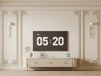 Elegant TV Stand With Decorative Wall And Modern TV Screen Vase Photo Frame 3d model
