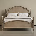 Classic Style Double Bed With Ornate Headboard And Light Colored Frame 3d model