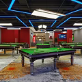Modern Billiard Room Interior With Pool Tables And Stylish Lighting 3d model