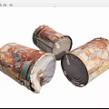 Industrial Equipment Rusted Metal Drums With Worn Exterior And Open Tops