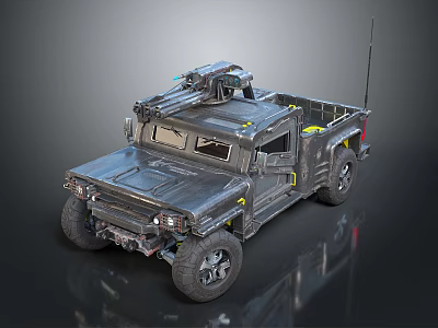 Military Style Armored Truck With Roof Equipment Antenna And Hardened Exterior 3d model
