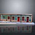 Miniature Street Scene Model With Green Walls Red Doors And Snowy Base