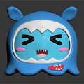 Cute Blue Cartoon Monster Game Movie Character With White Head Ears Pink Blush Red Teeth