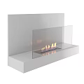 Modern Black Fireplace with Glass Panel and Burning Flames in Contemporary Sleek Design